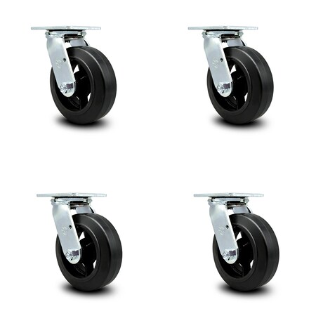 Service Caster 6 Inch Rubber on Steel Caster Set with Roller Bearing and Swivel Lock SCC SCC-30CS620-RSR-BSL-4